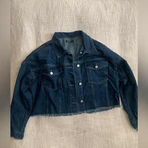 Cropped blue Jean jacket with fringe back